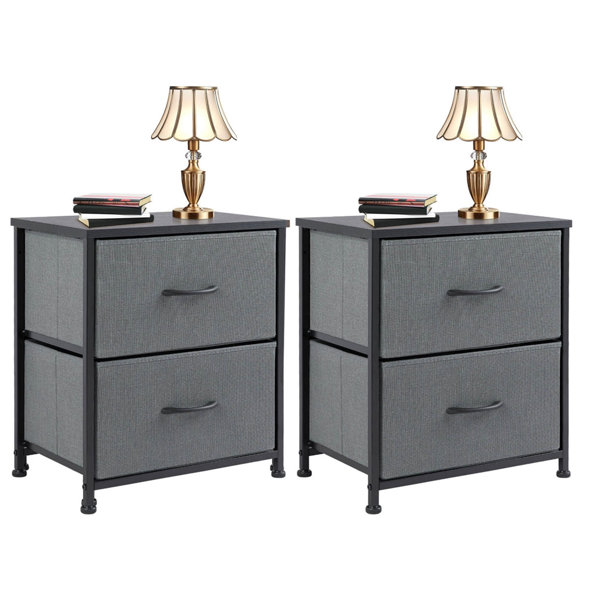 Kadyn Bedside Nightstand,End Table with 2 Drawers for Bedroom, Storage Organizer Furniture, Fabric Cabinet Wood Top, Lightweight Chest of Drawers, Mini Dresser for Clothes, Closet, Dorm,Gray