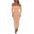 thumbnail image 1 of Vestido PRETTYGARDEN Maxi con Hombros Descubiertos, Fruncido y Abertura Beige XL, 1 of 8