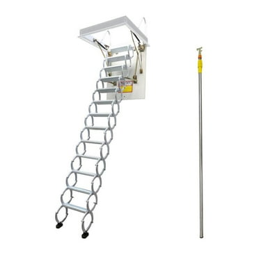 Techtongda White Loft Wall Ladder Stairs Retractable Attic Folding Ladder with 31.5 x 39.3 Inch Opening Size Titanium-Magnesium Alloy