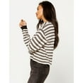 thumbnail image 2 of RVCA Women's Severin Stripe Henley Crop Long Sleeve Tee T-Shirt Top (X-Small, Black/Brown/White), 2 of 5