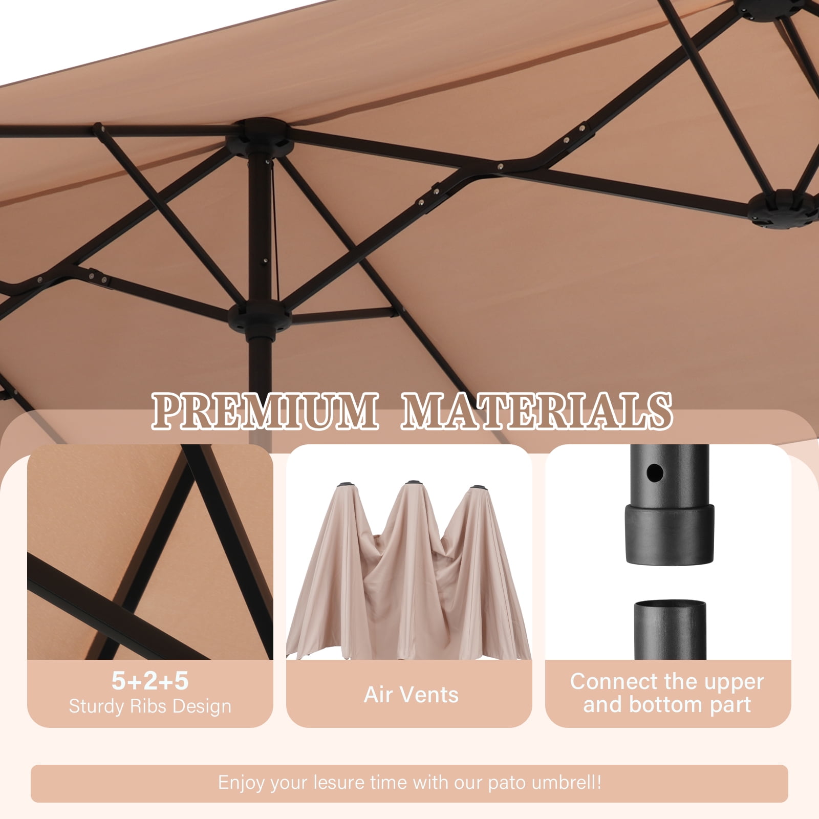 Autlaycil 13ft Patio Umbrella,Extra Large Umbrella with Crank, for Outdoor, Market, Beach, Garden, Yard, Party, Beige