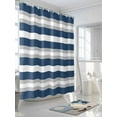 thumbnail image 3 of Fsddascl Navy Blue Grey Stripe Shower Curtain Set - Standard 72" x 72" Bathtub Curtain with 12 Hooks, Minimalist Farmhouse Striped Waterproof Fabric Stall Shower Curtains for Bathroom/Bathtub, 3 of 6