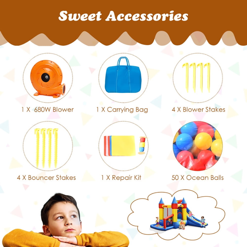 Aimee Lii Inflatable Bounce House with Basketball Rim and 780W Blower, Playhouse for Kids Outdoor