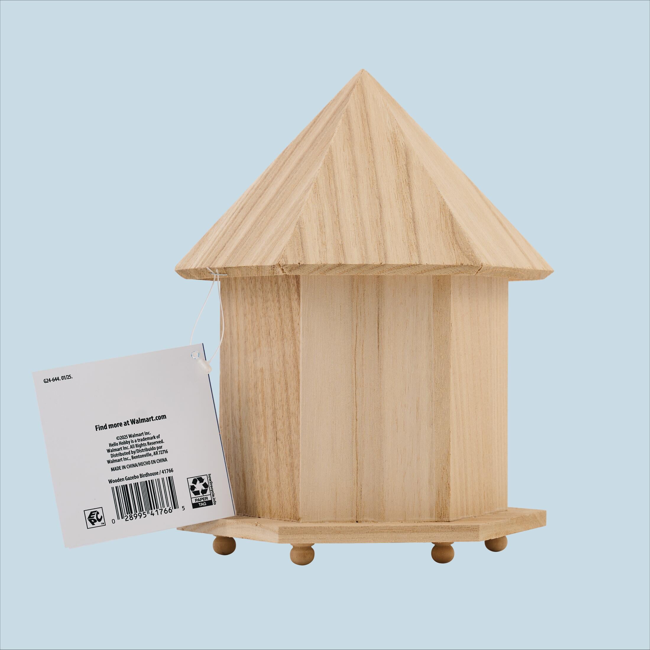 Hello Hobby Unpainted Gazebo Birdhouse, 6.75 x 9 x 5.75 Inches