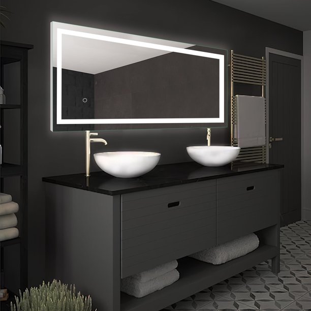 LED Fulllength Dimmable Lighted Bathroom Mirror with standing Silver