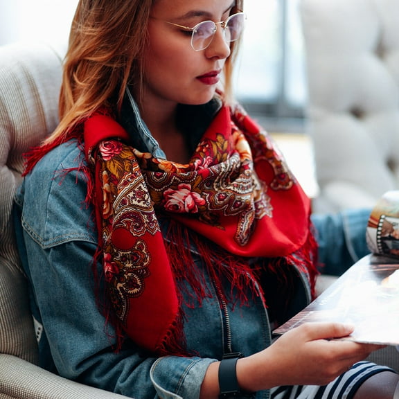 100% Wool Wrap Shawl Stranger Pavlovo Posad Woolen Shawl (red) 35 х 35-inch Fashion Shawl for Women