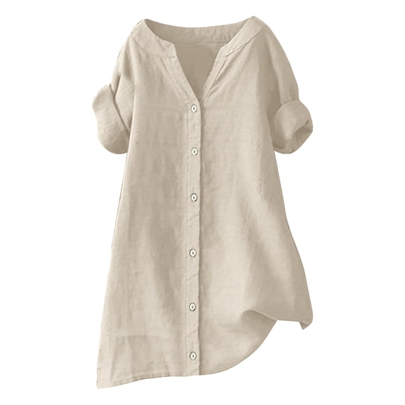 ZJXFGS Over Size T Shirts For Women Over Sized Graphic T Shirt Women Cotton Linen Tops For Women Plain Tshirts For Women Women Shirts Fashion Clothing Linen Blouses For Women Summer Beige 4XL