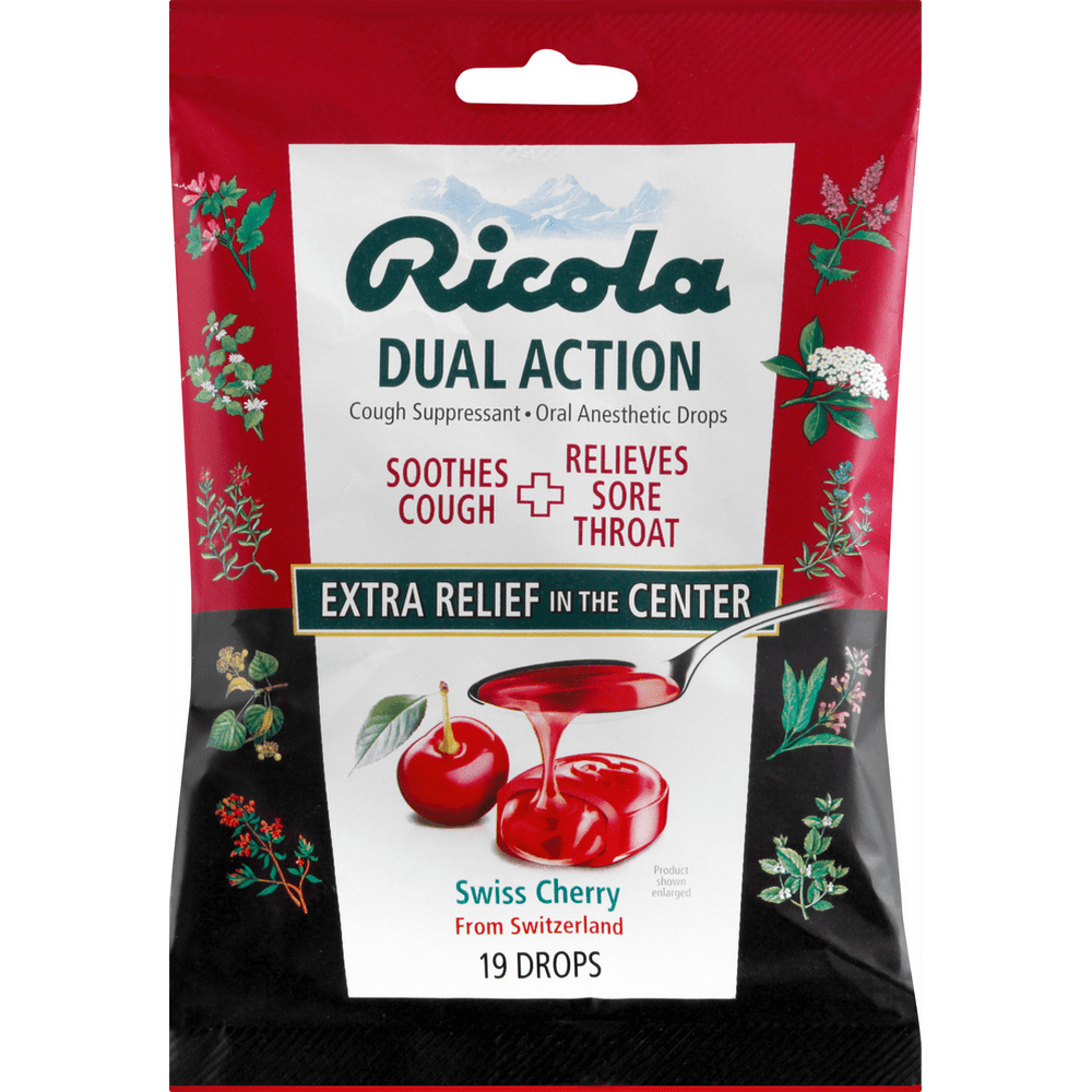 Ricola Dual Action Drops Swiss Cherry Cough Suppressant Drops 19 ea