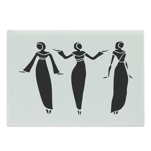 Ethnic Cutting Board, Middle Eastern Woman in Hijab Cultural Girl Illustration, Decorative Tempered Glass Cutting and Serving Board, Large Size, Black White, by Ambesonne