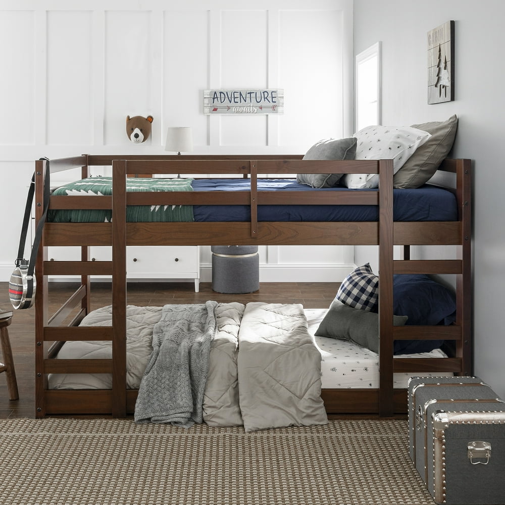 Manor Park Solid Wood Twin over Twin Floor Bunk Bed, Walnut Walmart