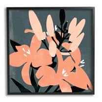 Tropical Pop Pink Lilies Dark Neutral Floral Branches Botanical & Floral Framed Art Print Wall Art, 17x17