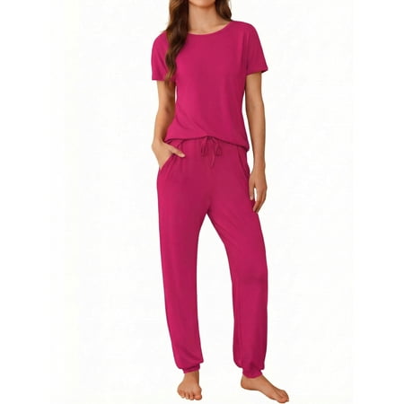 Avidlove Women Pajamas Set Short Sleeve Pjs Tops with Jogger Pants Loungwear 2 Piece Solid Sleepwear with Pockets