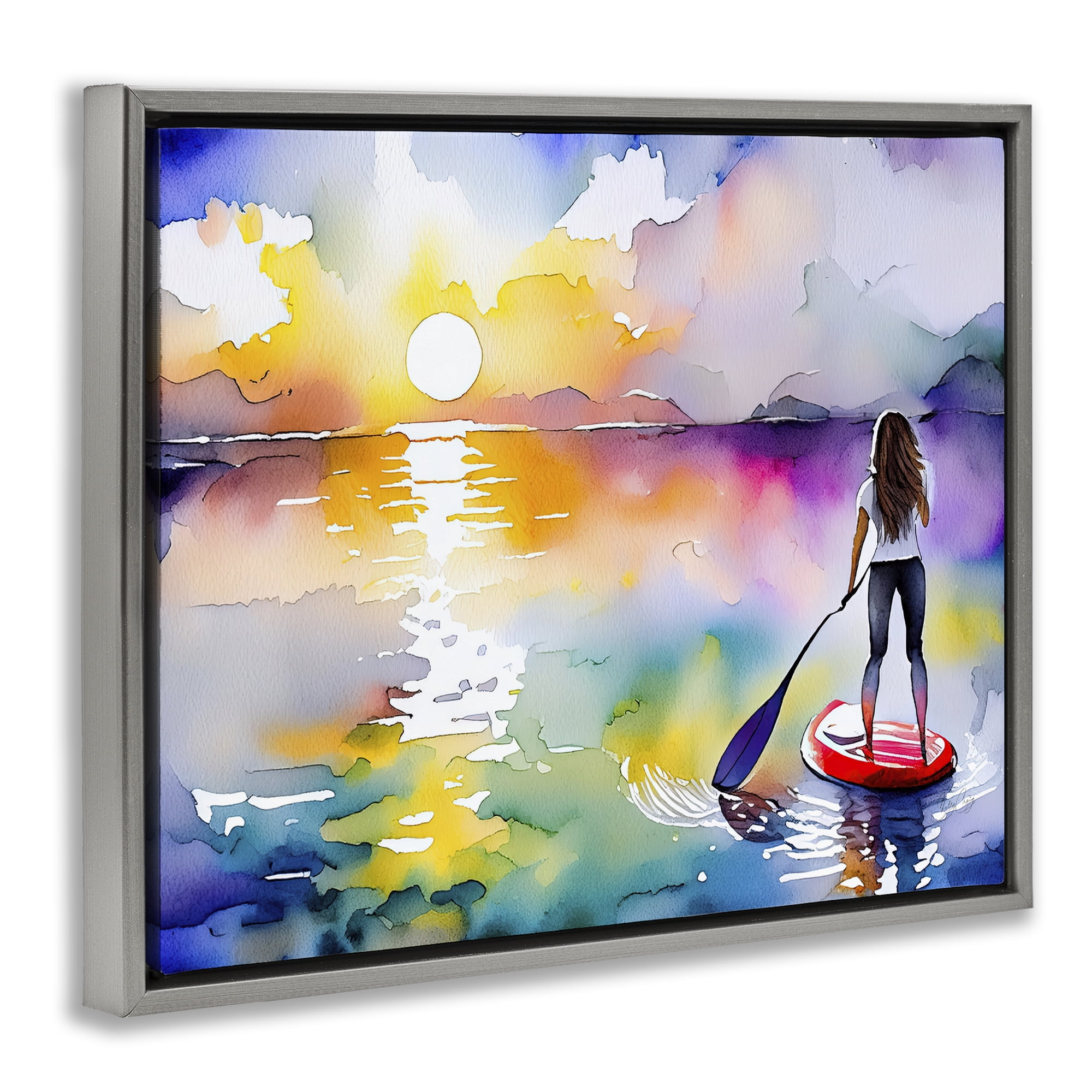 Stupell Industries Sunset Paddle Drift Gray Framed Floater Canvas Wall Art, design by Shelly Craig