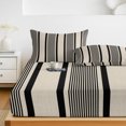 thumbnail image 6 of Full Size Fitted Sheet Set - Black Beige Stripe 3 Piece Bedding Sets 16" Deep Pocket Fitted Sheet with 2 Pillowcases, Farmhouse Striped Vintage Geometric Lines Brushed Microfiber Hotel Bed Sheets, 6 of 9