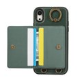 thumbnail image 6 of for iPhone XR Wallet Case with Card Slots, Hand Wrist Strap Rotate Ring Design, Finger Grip Ring PU Leather Magnetic Button Shockproof Purse Phone Cover for iPhone XR, Green, 6 of 7