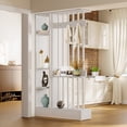 thumbnail image 2 of Finmind 71-inch Wall Room Divider, Freestanding Wood Room Divider Bookcase with Shelves & Coat Hooks, Industrial Wall Partition for Living Room, White, 2 of 10