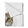 thumbnail image 2 of Kitty Soft Flannel Fleece Throw Blanket, Head Shot of a Cool Young Cat Facing Front, Cozy Plush for Indoor and Outdoor Use, 50" x 60", Dark Sand Brown White, by Ambesonne, 2 of 5