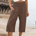 thumbnail image 2 of leijia Women Linen Capris Pants Summer Wide Leg Pants Smocked Waist Capri Pant Boho Flowy Beach Pant with Pocket, 2 of 5