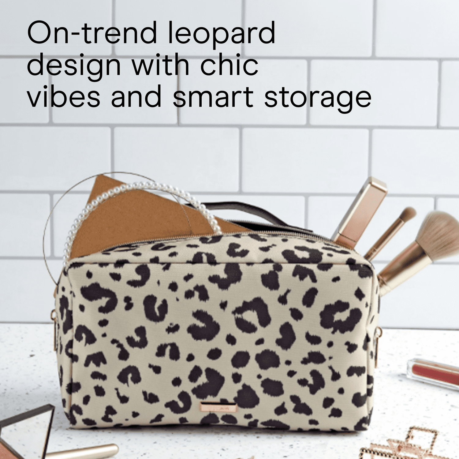 Conair Leopard Print Toiletry Kit, Travel Organizer with Multiple Pockets