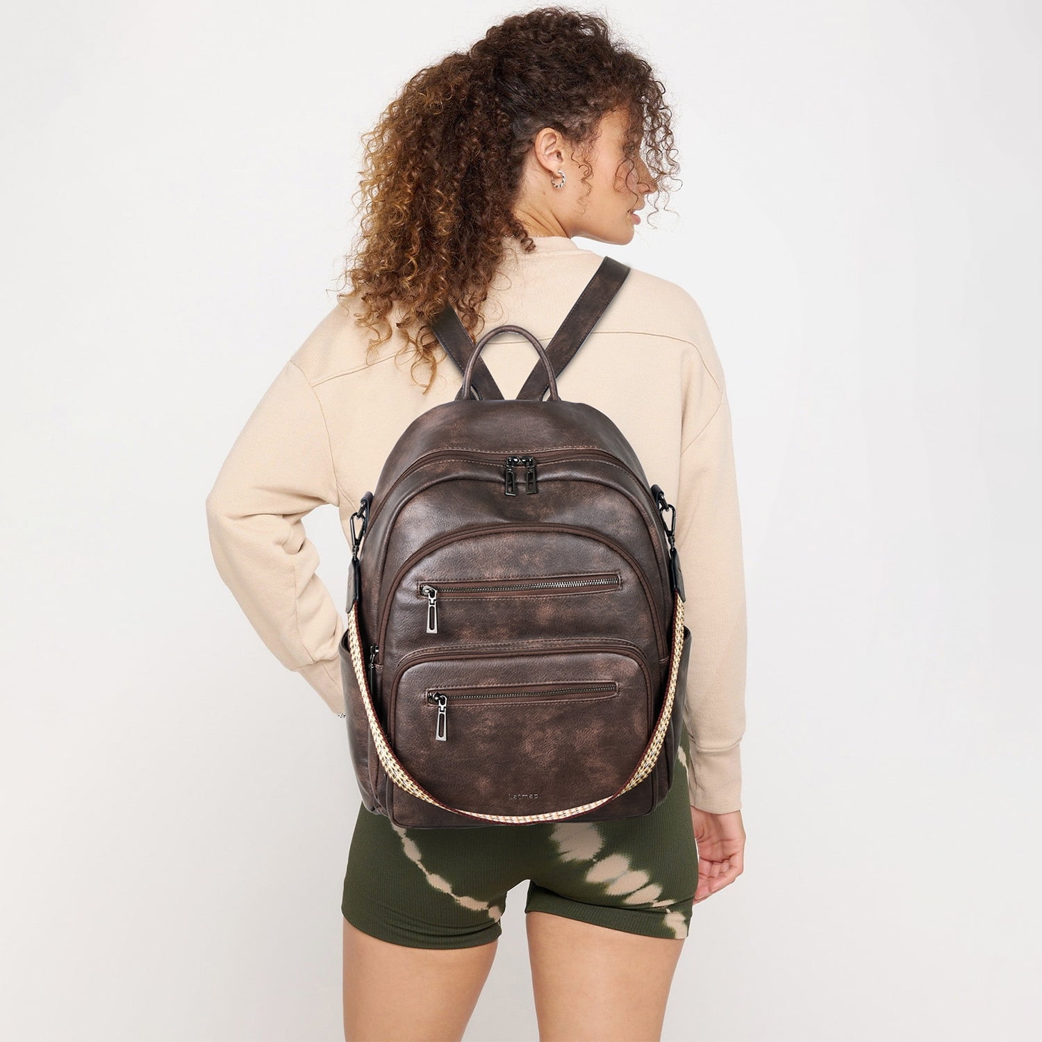 Backpack Purse for Women, Leather Vegan Ladies Fashion Designer Rucksack Convertible Travel Shoulder Bag Teacher College Daypack Work Handbag fits 14" Laptop-Coffee