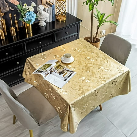 

STONCEL Square Tablecloth Waterproof PVC Table Cloth Wipeable Gold Magnolia Table Cover Oil-Proof Table Protector for Dining Table Kitchen Buffet Party Indoor Outdoor(Gold Square 140x140 cm)