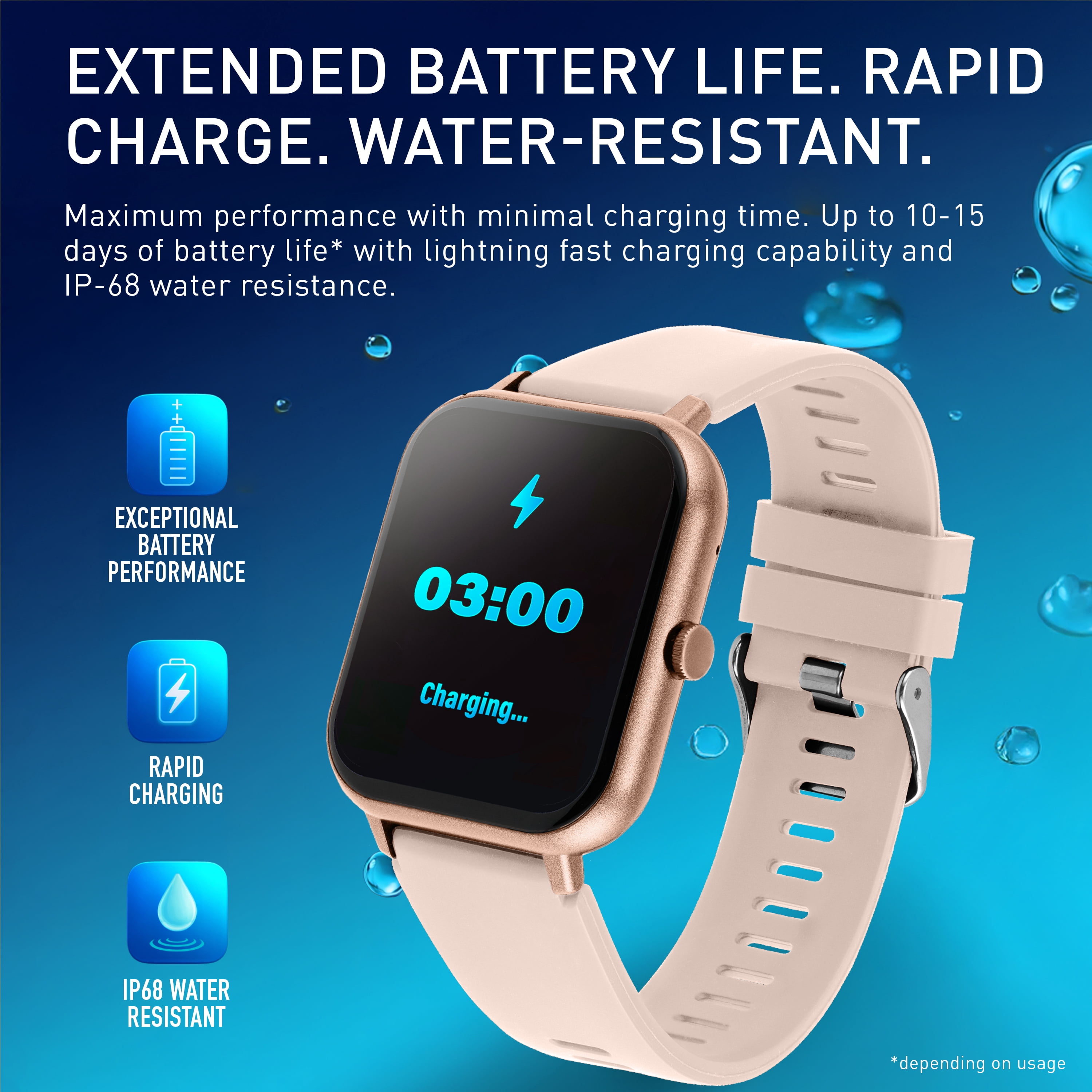 WITHit EXA Series Touch Screen Smartwatch with Blush Silicone Band and over 25 Built-In Features