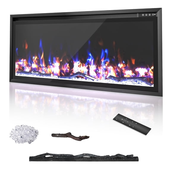 Kincubow 42 inch Wall Mounted Electric Fireplace with Remote and Timer, 12 Flame Colors, 750/1500W Heater