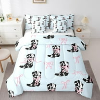 Erosebridal Pink Bowknot Bed In A Bag Twin Size,Cow Print Cowgirl Boots Bed Set,Blue Lodge Cabin Bedding Twin Size, Super Cozy Bedroom Decorative,7 Pieces