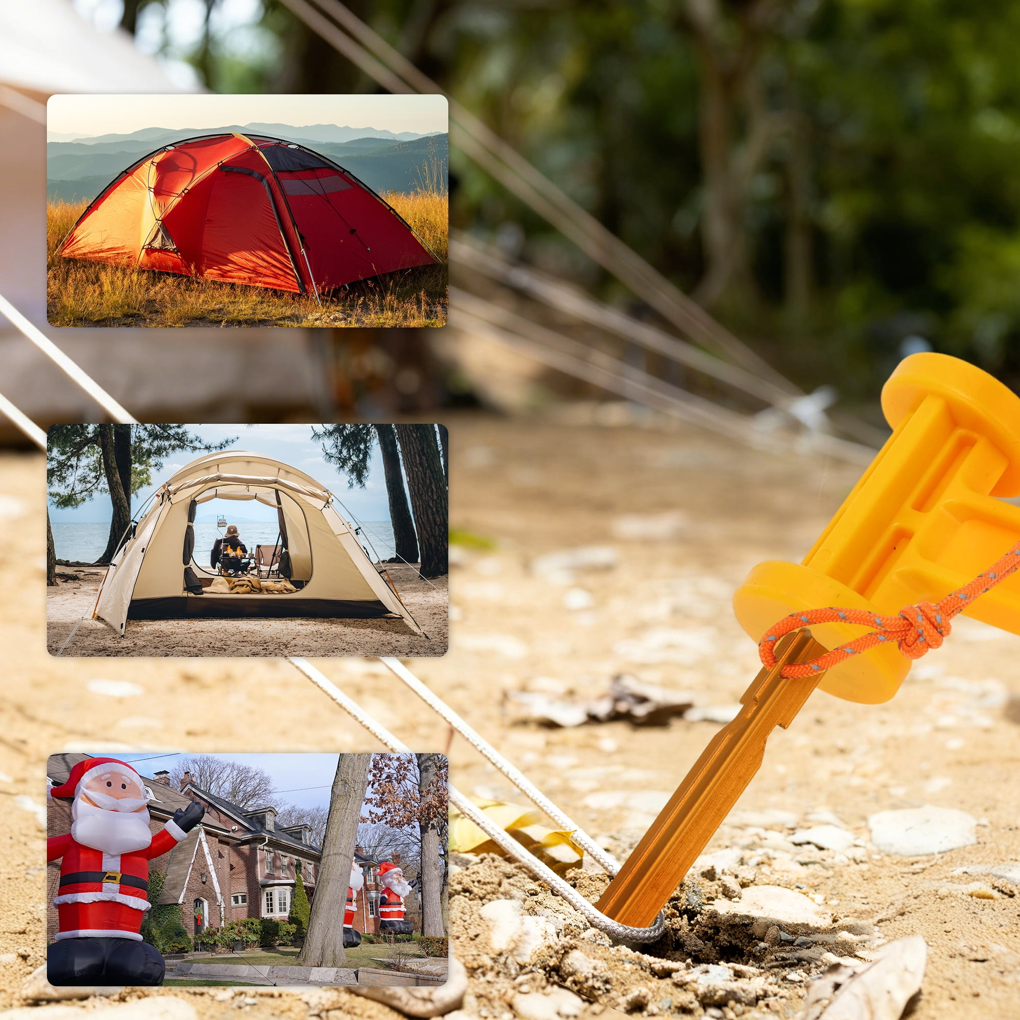 Unique Bargains 1 Set Reusable 10xNails 1xBag 1xPlastic Hammer 1xNail Puller Tent Pegs for Camping Yellow Aluminum Alloy Polyester Bag Plastic PP Steel
