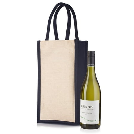Aged Blended Wine - Wine Tote Bag With Handles for 2 Bottle Black and Natural Trim made of Jute Blend Size 8