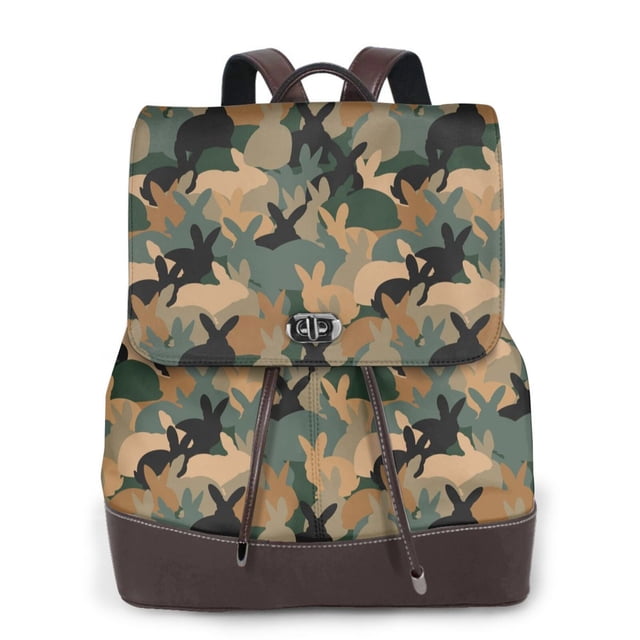 Easygdp Camouflage Rabbit Mochila de Cuero para Mujeres, Bolso de Hombro, Bolsos de Mano de Moda para Trabajo y Viajes