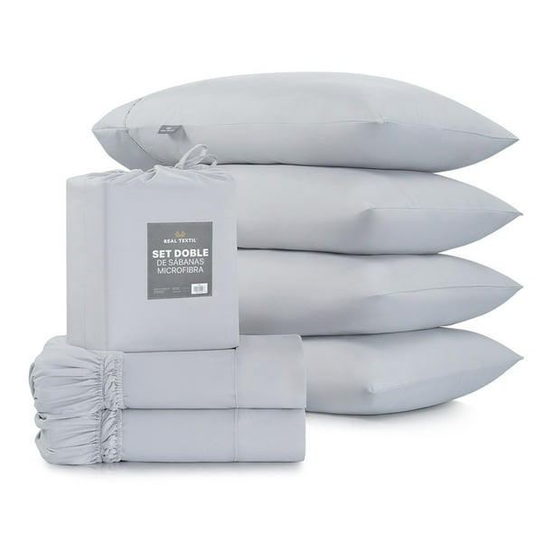 Sábanas 2 Juegos de Microfibra Suaves y Frescas, Real Textil (Gris, Individual)