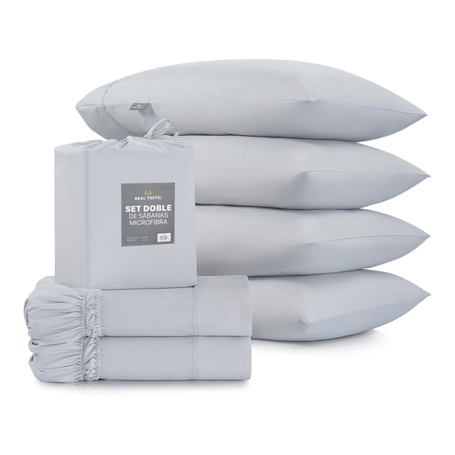Sábanas 2 Juegos de Microfibra Suaves y Frescas, Real Textil (Gris, King Size)