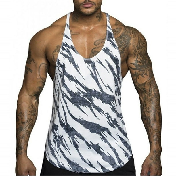 Men Muscle Training Tanks Printed Sport Sleeveless Undershirt Top