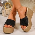 thumbnail image 2 of Rokment Sparkly Metallic Platform Wedge Slip on Sandals for Women Dressy Bridal Bling Trendying Casual Leather Height Increasing Chunky Heeled Dress Slides Comfy Walking Slippers Black Size 6, 2 of 6