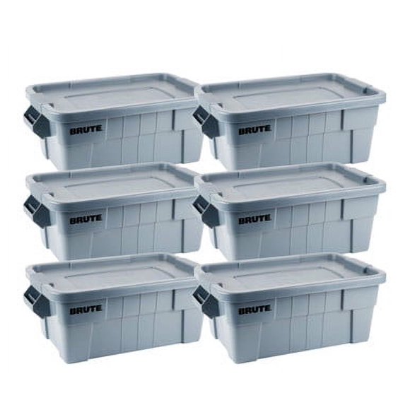Rubbermaid BRUTE 14 Gallon Gray NSF Tote with Lid (6-Pack) - Durable and Versatile Storage Solution