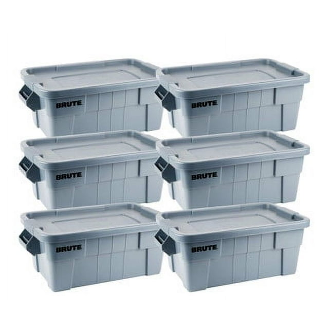 Rubbermaid BRUTE Bac de 14 Gallons Gris Homologué NSF avec Couvercle (Lot de 6) - Solution de Rangement Durable et Polyvalente