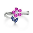 thumbnail image 2 of Gem Stone King 925 Sterling Silver Blue Sapphire Pink Sapphire and White Lab Grown Diamond Flower Open Ring for Women (0.51 Cttw, Gemstone September Birthstone, Size 7), 2 of 3