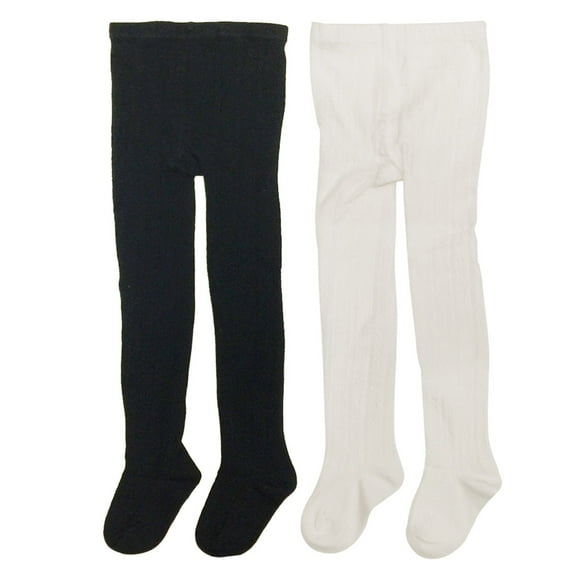 Wrapables® Black and White Cotton Diamond Weave Knit Tights for Girls (Set of 2), 2-3 Years
