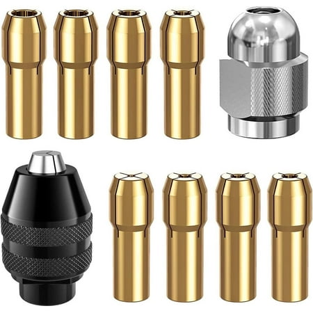 

YW 10PCS drill chuck kit for Dremel M8 silver nut+10pc copper chuck (4.8mm handle diameter)+M8 chuck，with Replacement Brass Quick Change Rotary Drill Nut Tool Set-0810