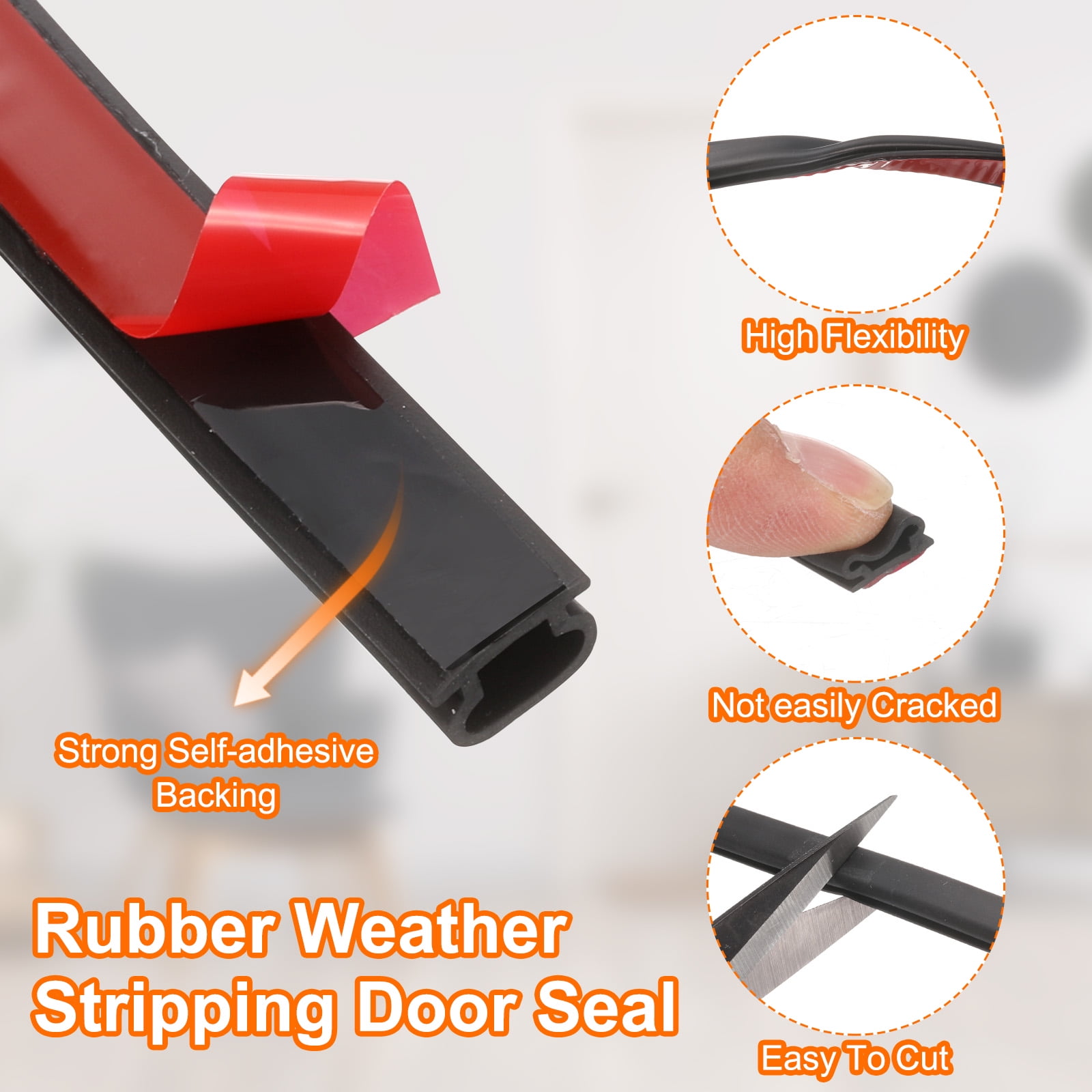 Uxcell Rubber Weather Stripping Door Seal 40ft x 9mm Self-Adhesive D-Shape Door Seal Strip Soundproof Waterproof for Door Frame Windows Insulation Large Gap, Black
