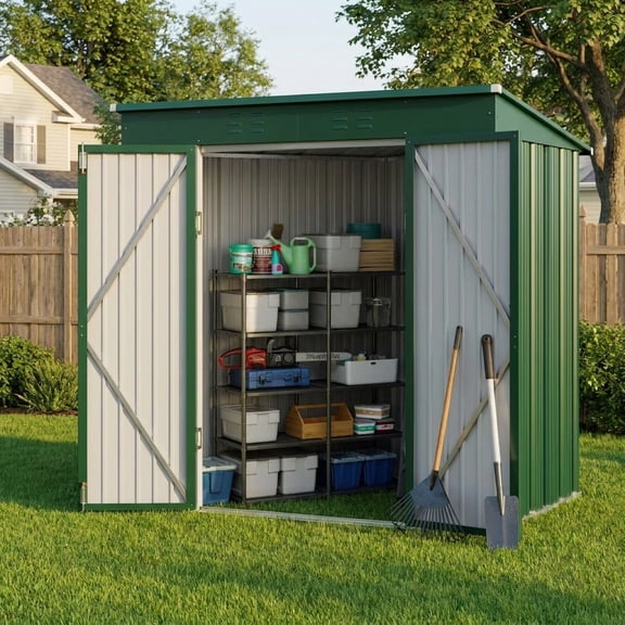 Asofer 6'x4' Metel Sheds and Outdoor Storage Clearance, Tool Shed with Lockable Door for Garden, Green
