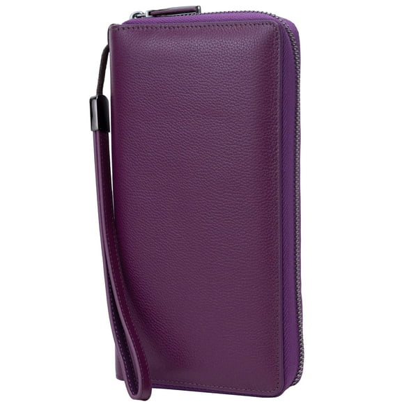 Cartera Bveyzi de piel con bloqueo RFID para mujer, color morado