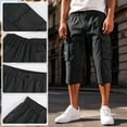 thumbnail image 2 of Hsovts Long Cargo Shorts for Men Casual Capri 3/4 Pants Multi-Pockets Below Knee Shorts Cargo Outdoor Elastic Waist Long Pants Gray L, 2 of 7