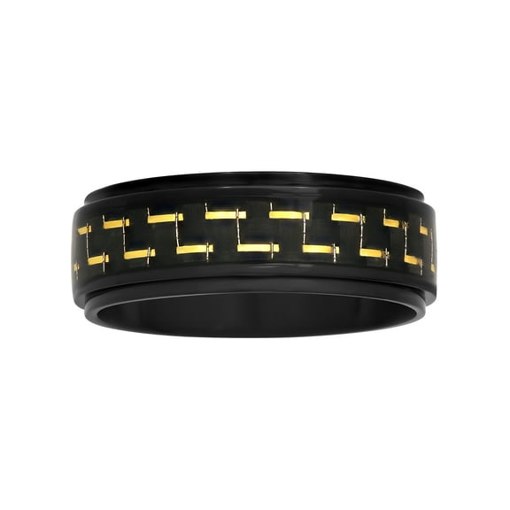 Mens Black Stainless Steel Carbon Fiber Inlay 8MM Comfort Fit Wedding Band - Mens Ring