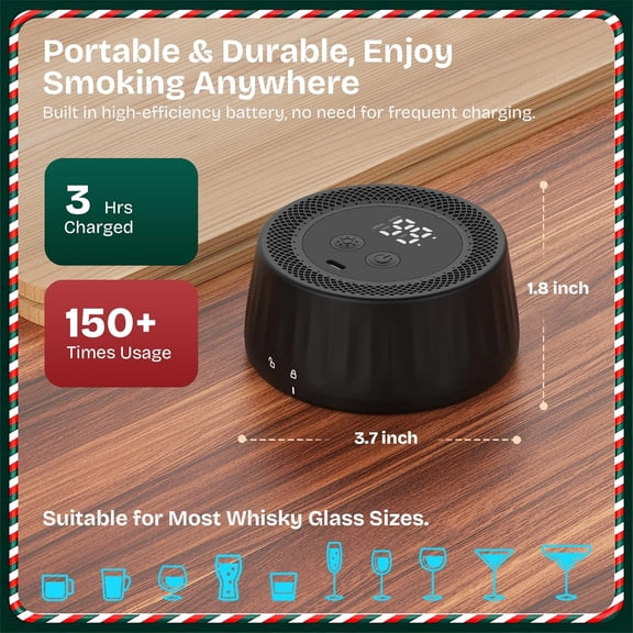 Electric Whiskey Smoker Kit with Led Lights, 4 Reusable Ice Cubes and 6 Flavors Natural Wood Chips, Old Fashioned Bourbon Smoker Kit for Home Bar, Bourbon Whiskey Gifts for Men, Dad, Husband