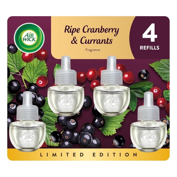 Air Wick Plug-In Scented Oil Air Freshener Refills, Ripe Cranberry & Currants, 4 Count