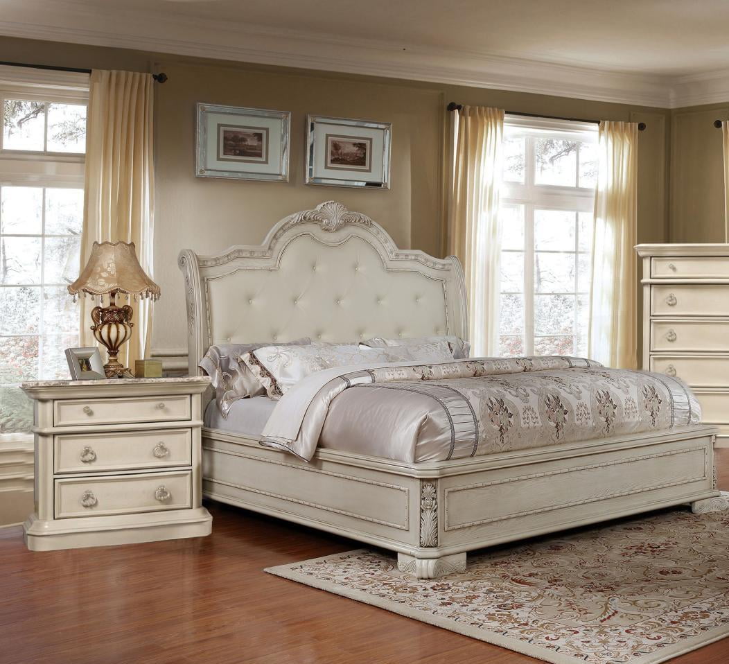 antique white tufted queen size bedroom set 3pcs traditional mcferran b1000