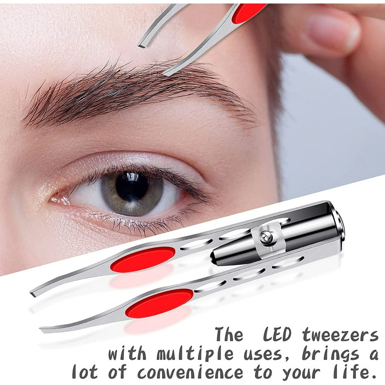 2 Pieces Tweezers with LED Light Hair Removal Lighted Tweezers