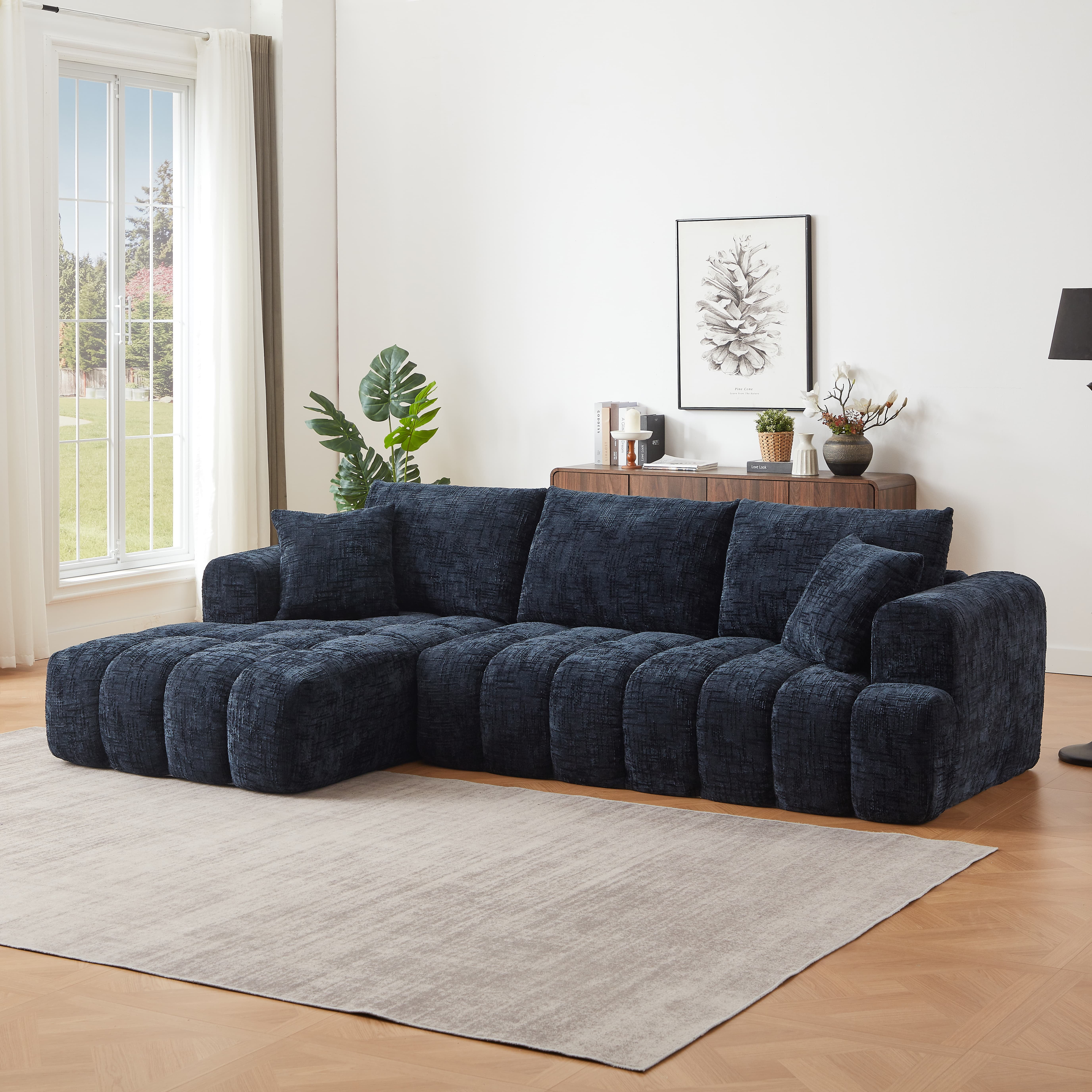MAYEERTY Chenille L-Shape Oversized Sectional Sofa, Minimalist Luxury Sleeper Couch for Apartments, 108" W x 63" D x 34" H